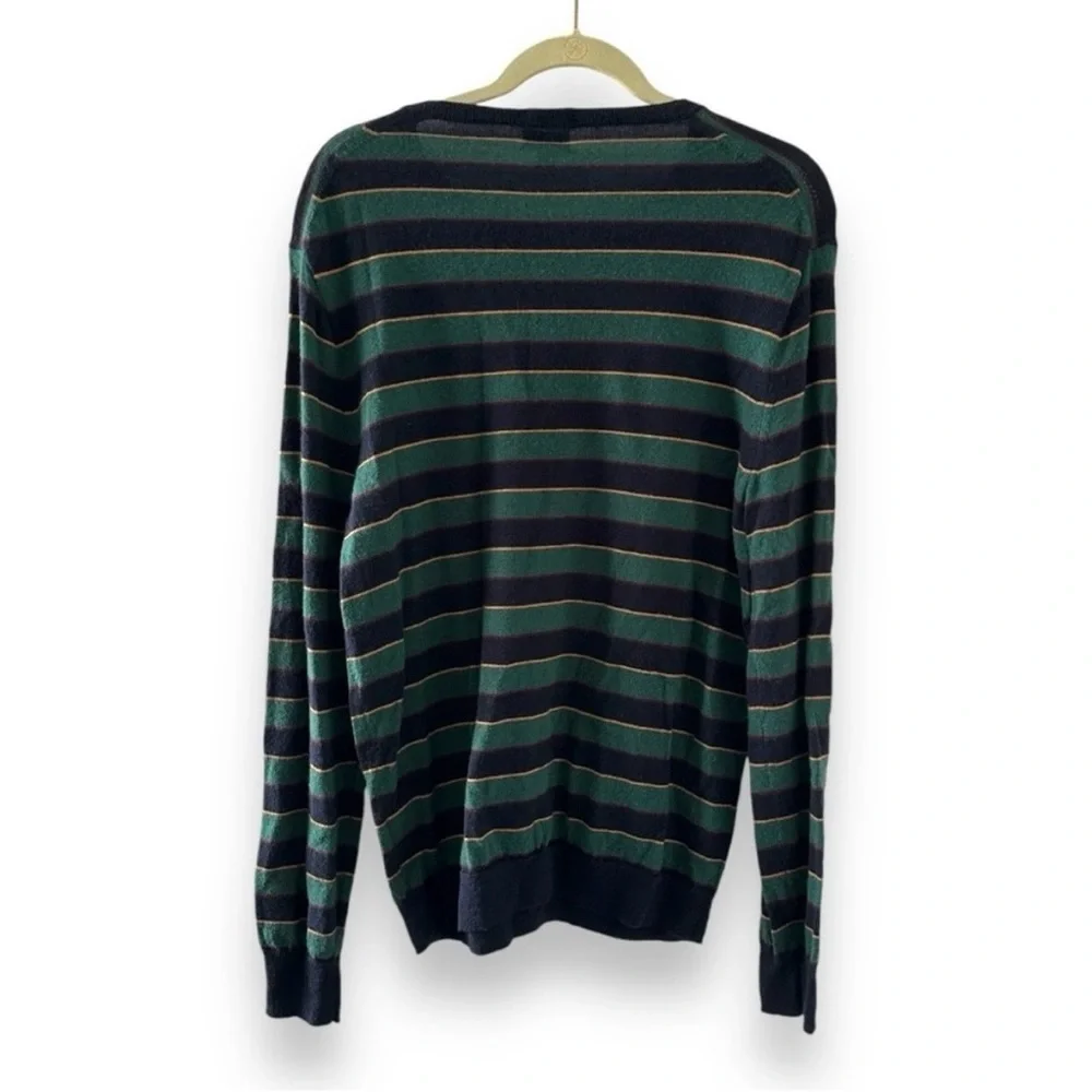 J. Crew Green Blue Striped Crewneck Sweater Merino Wool Mens Sz Medium Slim Fall